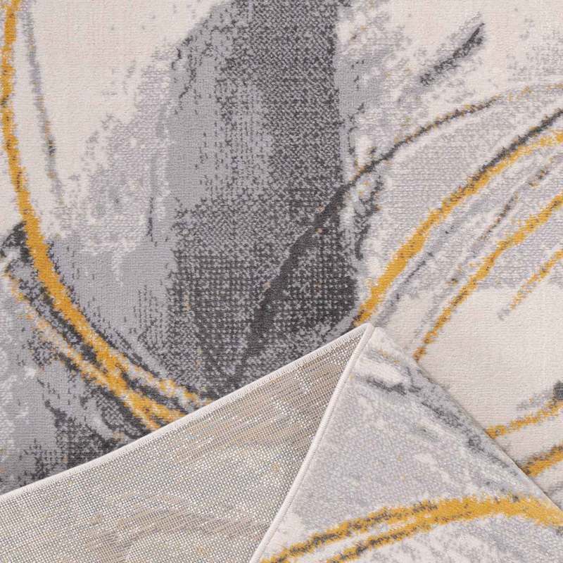 Teppich Wohnzimmer Schlafzimmer Flur Teppich Kurzflor Kreisel Muster in Gelb Creme-zoom-5