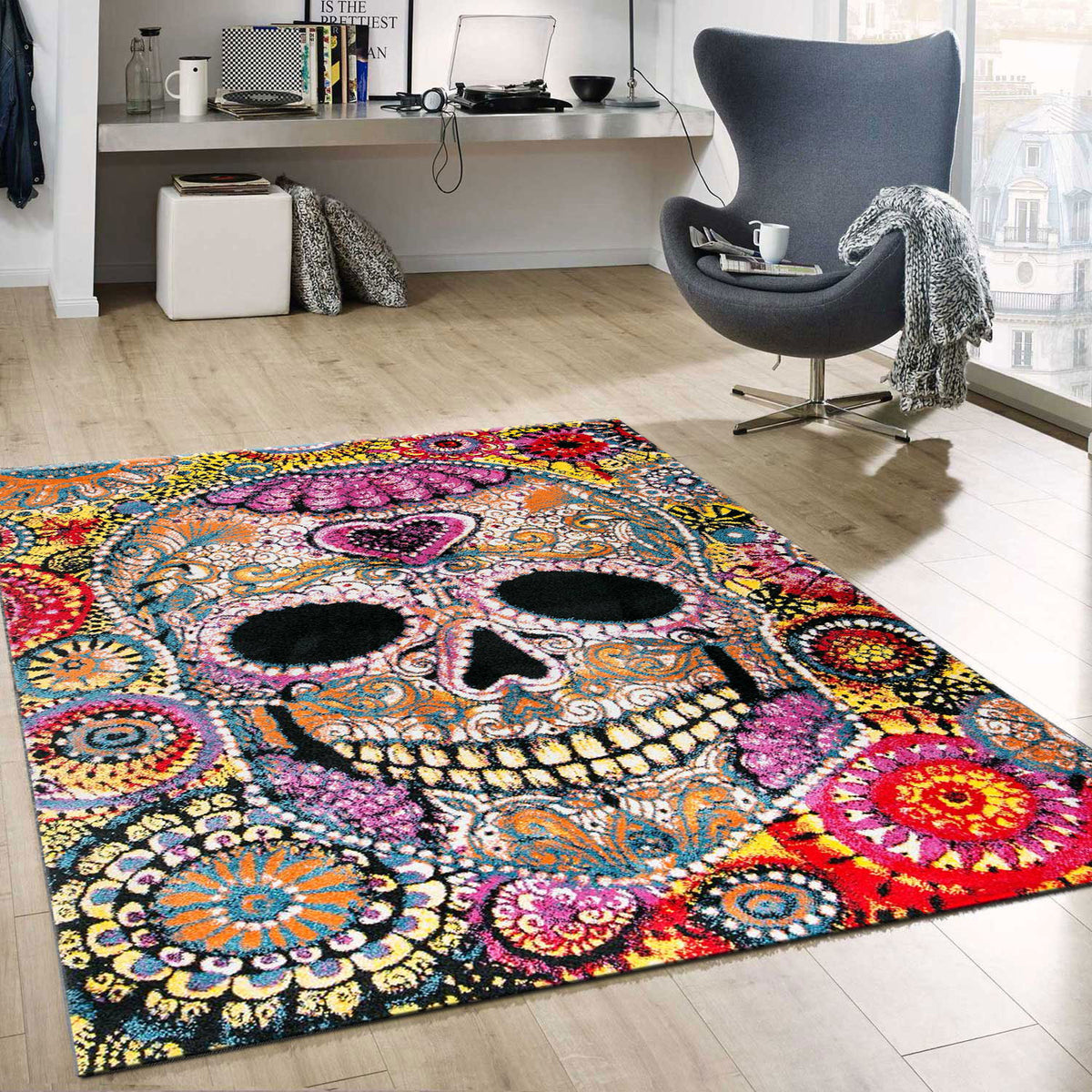 CaliforniaC044 Red Skull Multicolor Rug