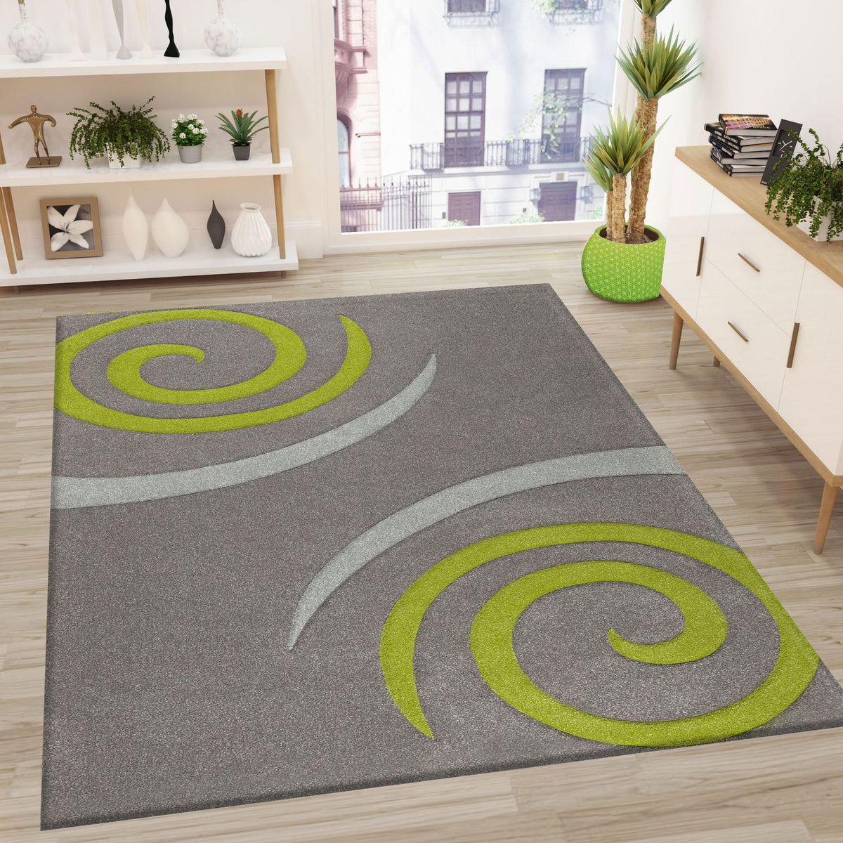 Cascadapl6678 Green Circular Contour Cut Rug
