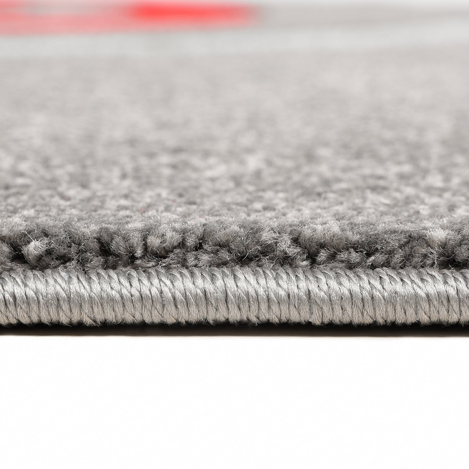 Short-pile carpet with spiral design, densely woven, thick and soft surface, grey and red, hand-cut contours, for living room, bedroom, kitchen-zoom-3