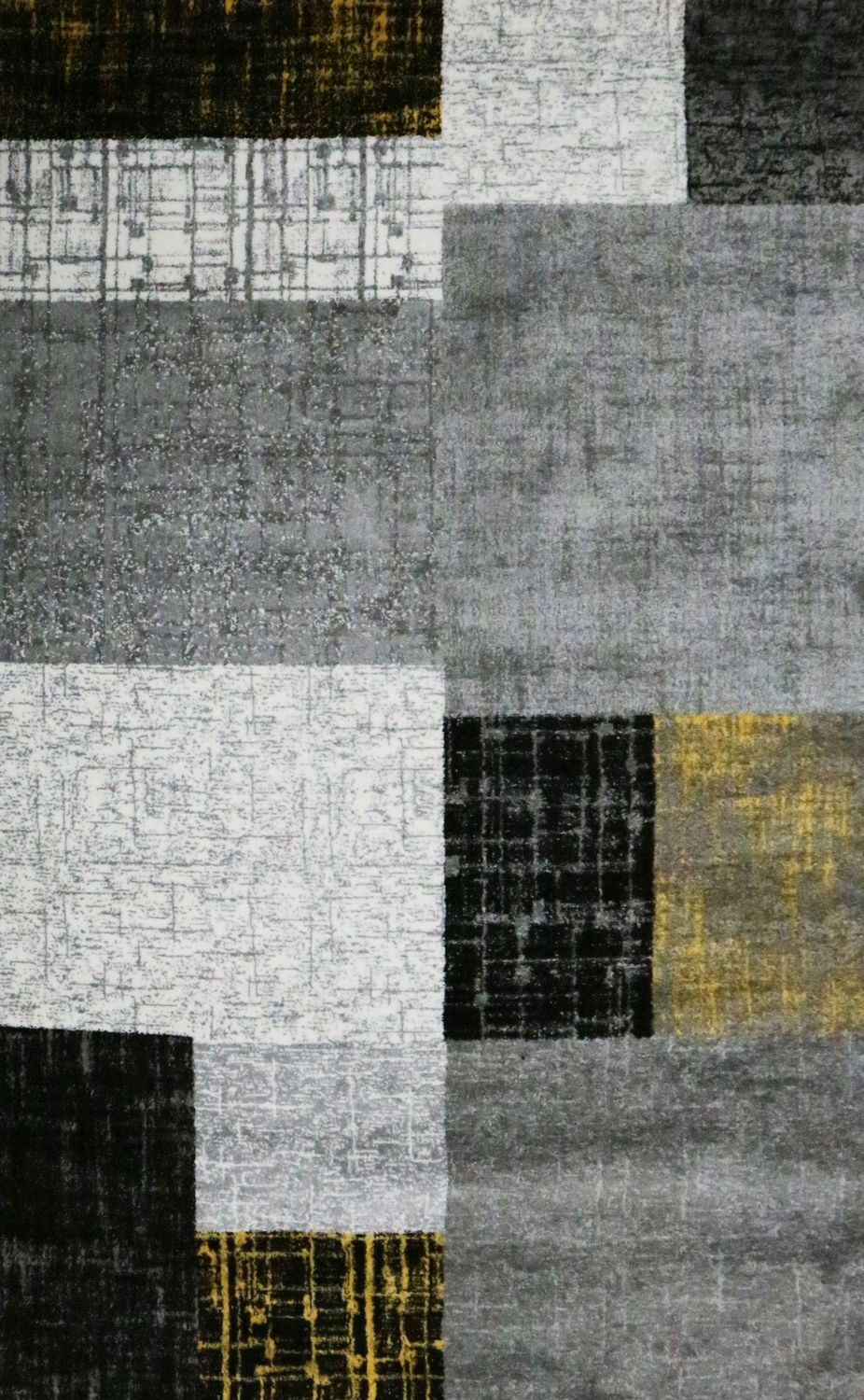 Designer short-pile rug for modern living room in yellow, grey and white with tile look