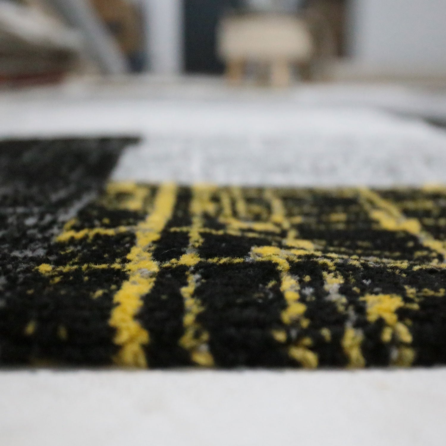 Designer short-pile rug for modern living room in yellow, grey and white with tile look-3