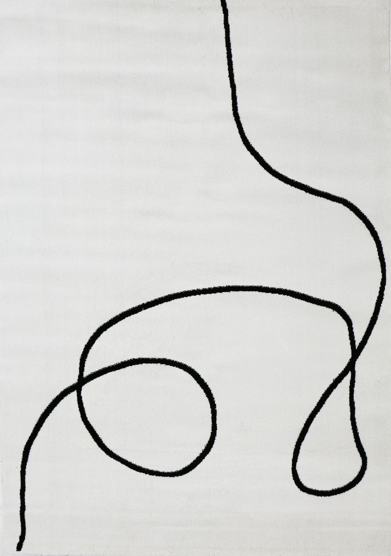 Modern one-line living room rug in cream/black, art design, short pile-zoom-