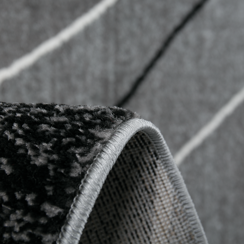 Short-pile rug with geometric curve pattern, mottled grey and anthracite, for living room, bedroom, kitchen-zoom-