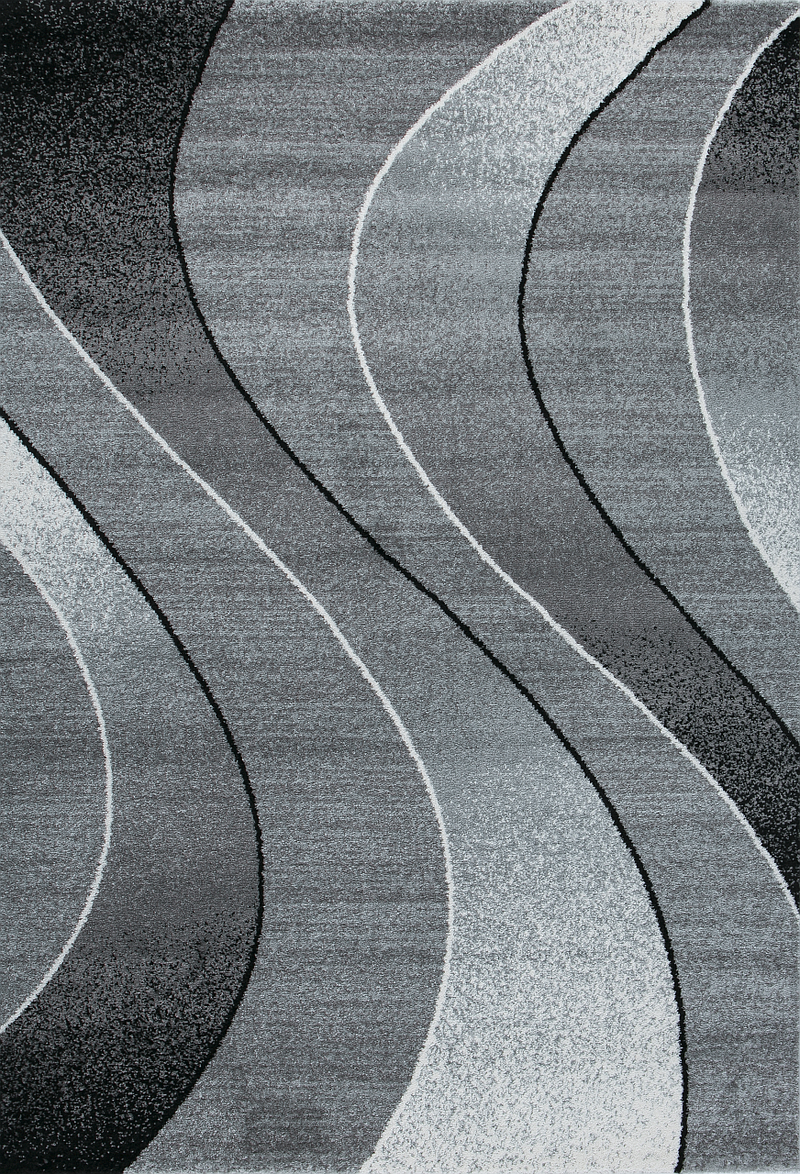 Short-pile rug with geometric curve pattern, mottled grey and anthracite, for living room, bedroom, kitchen-zoom-