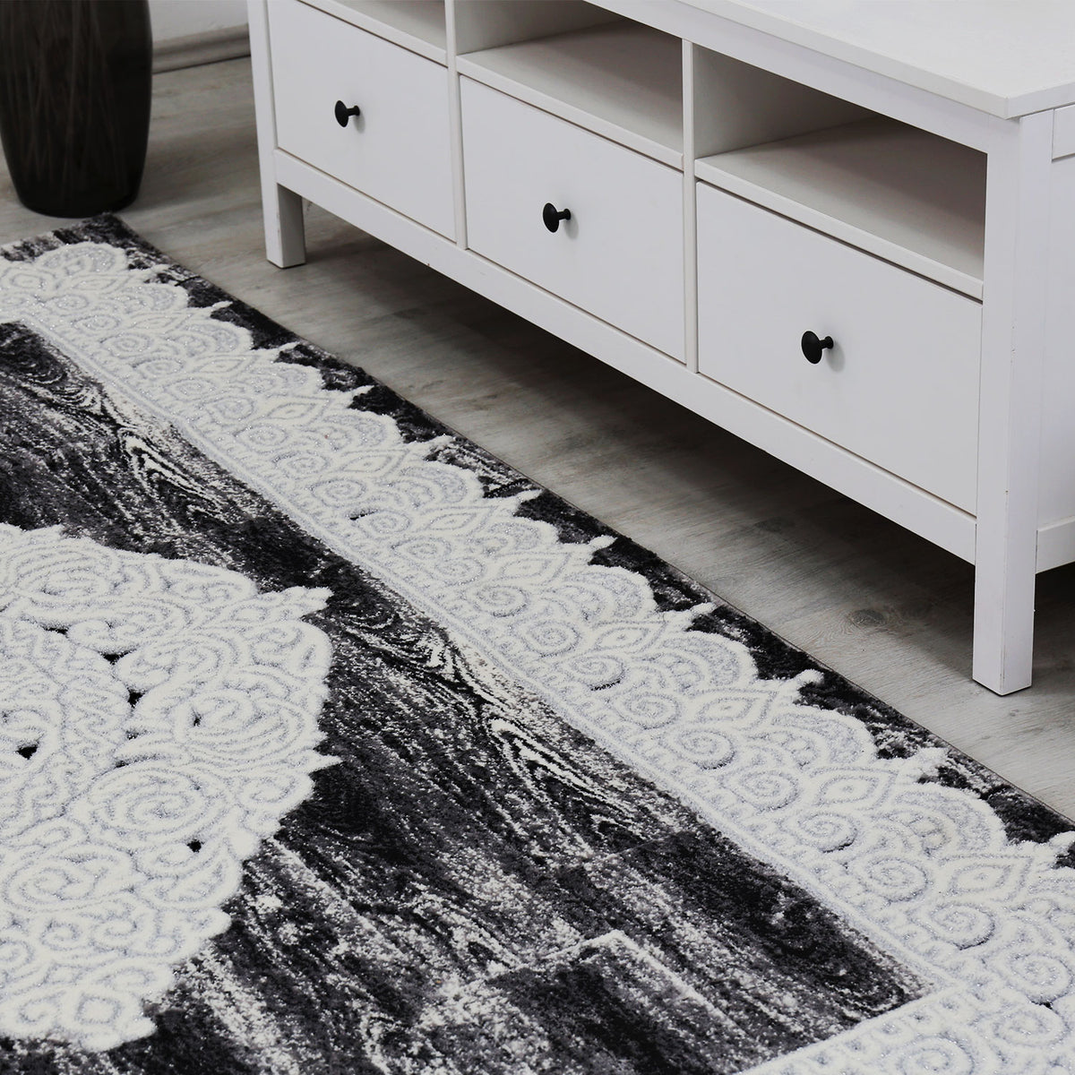 Designer Living Room Rug Grey Elegant Oriental