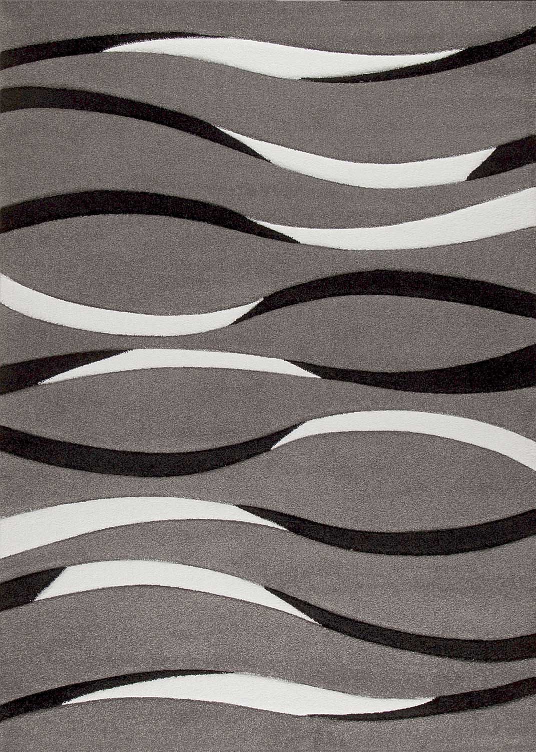 Designer rug with curved lines in grey, white and black. Harmonious.-zoom-4