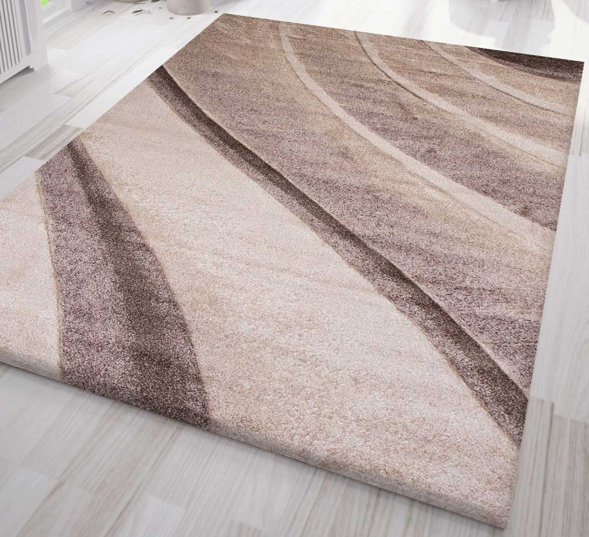 Designer rug, modern abstract, wave pattern, contour cut, various color options-1