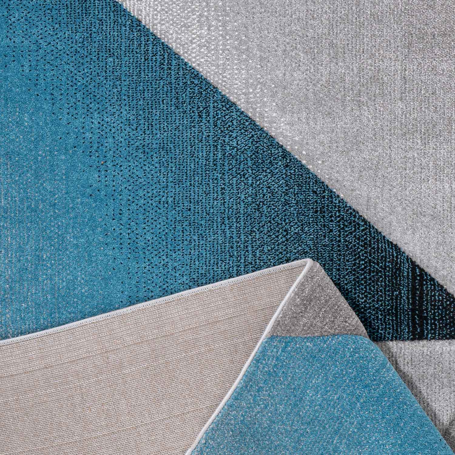 Designer Rug Modern Geometric Pattern Short Pile Grey Black Turquoise Mottled-3