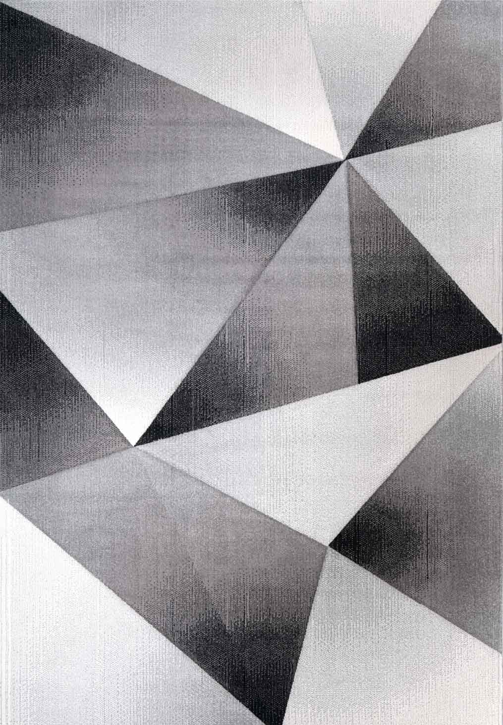 Modern Rug with Geometric Pattern, Short Pile, Grey, Black, White Mottled