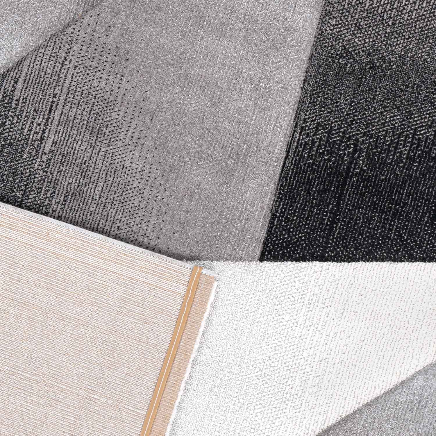 Modern Rug with Geometric Pattern, Short Pile, Grey, Black, White Mottled