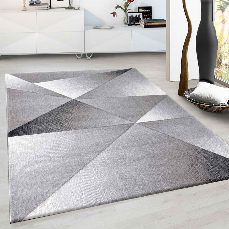 Designer Rug Modern Geometric Pattern Short Pile Grey Black White Mottled-zoom-