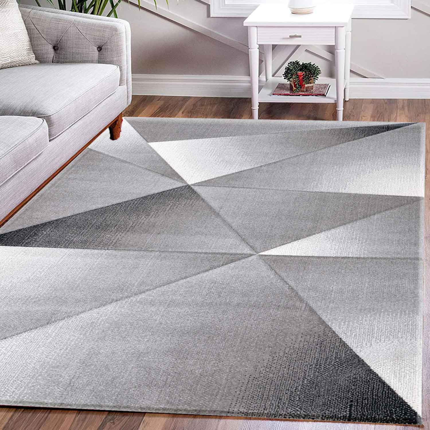 Designer Rug Modern Geometric Pattern Short Pile Grey Black White Mottled-zoom-2