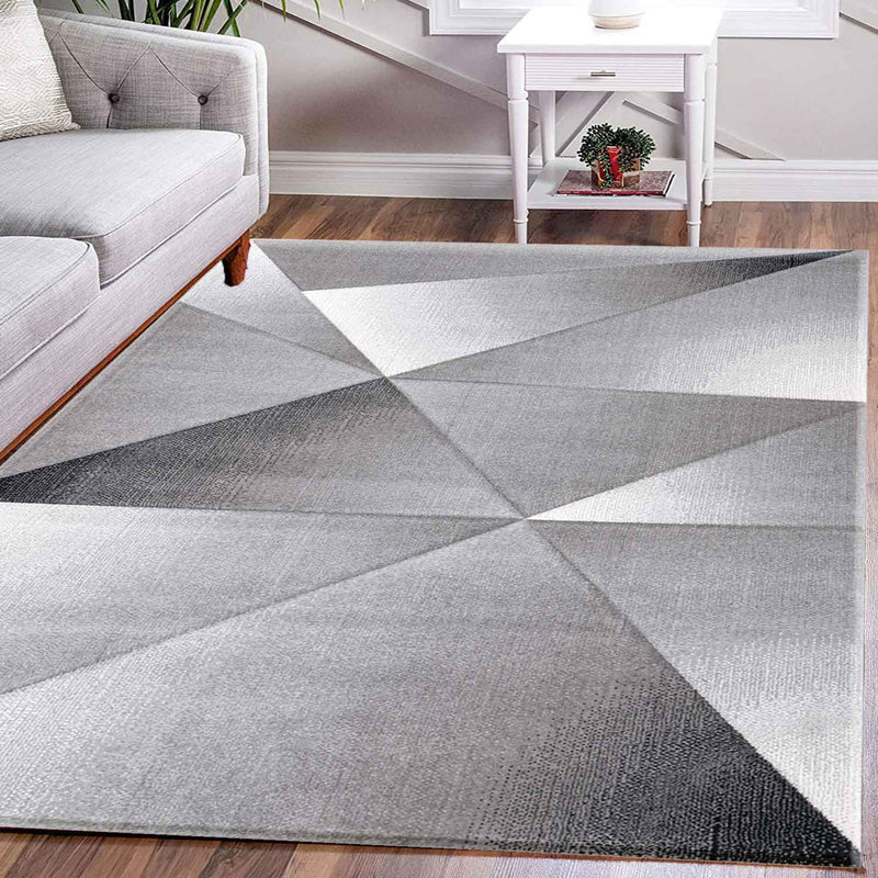 Designer Rug Modern Geometric Pattern Short Pile Grey Black White Mottled-zoom-