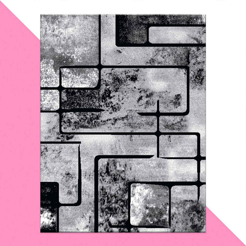 Teppich Grau Wohnzimmer Vintage Kurzflor Geometrisch Muster Abstrakt Meliert-zoom-
