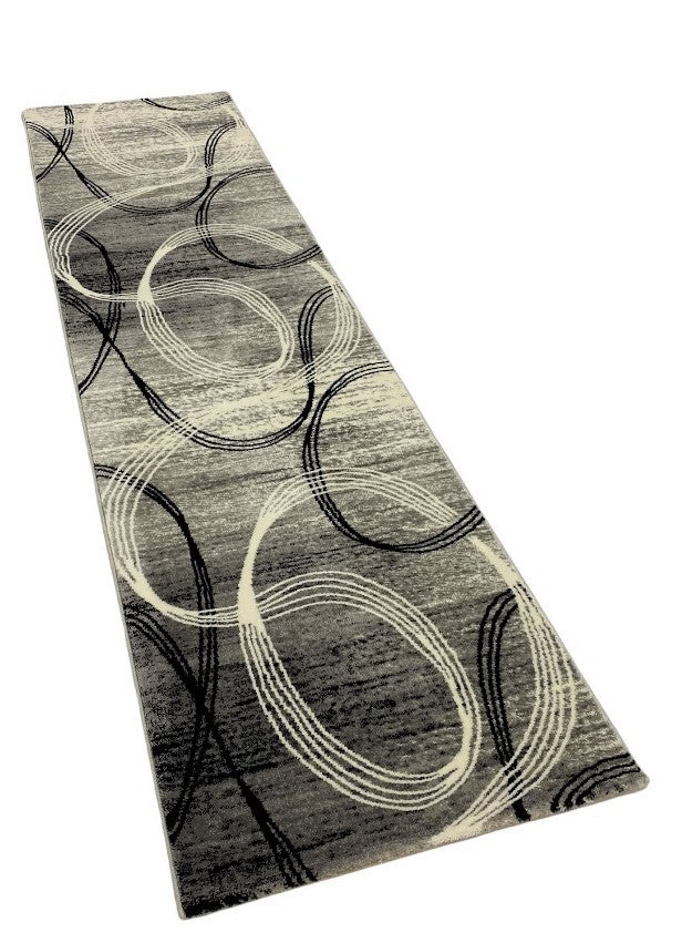 Designer rug, modern swirl pattern, mottled in grey and black-5