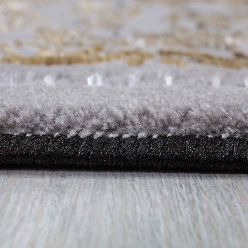 Short-pile rug, modern oriental rug, elegant oriental sheen, grey, gold, black, for living room, bedroom-zoom-