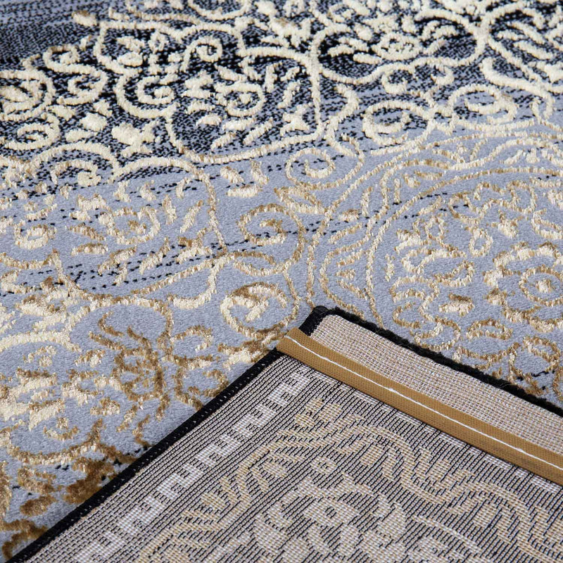 Short-pile rug, modern oriental rug, elegant oriental sheen, grey, gold, black, for living room, bedroom-zoom-