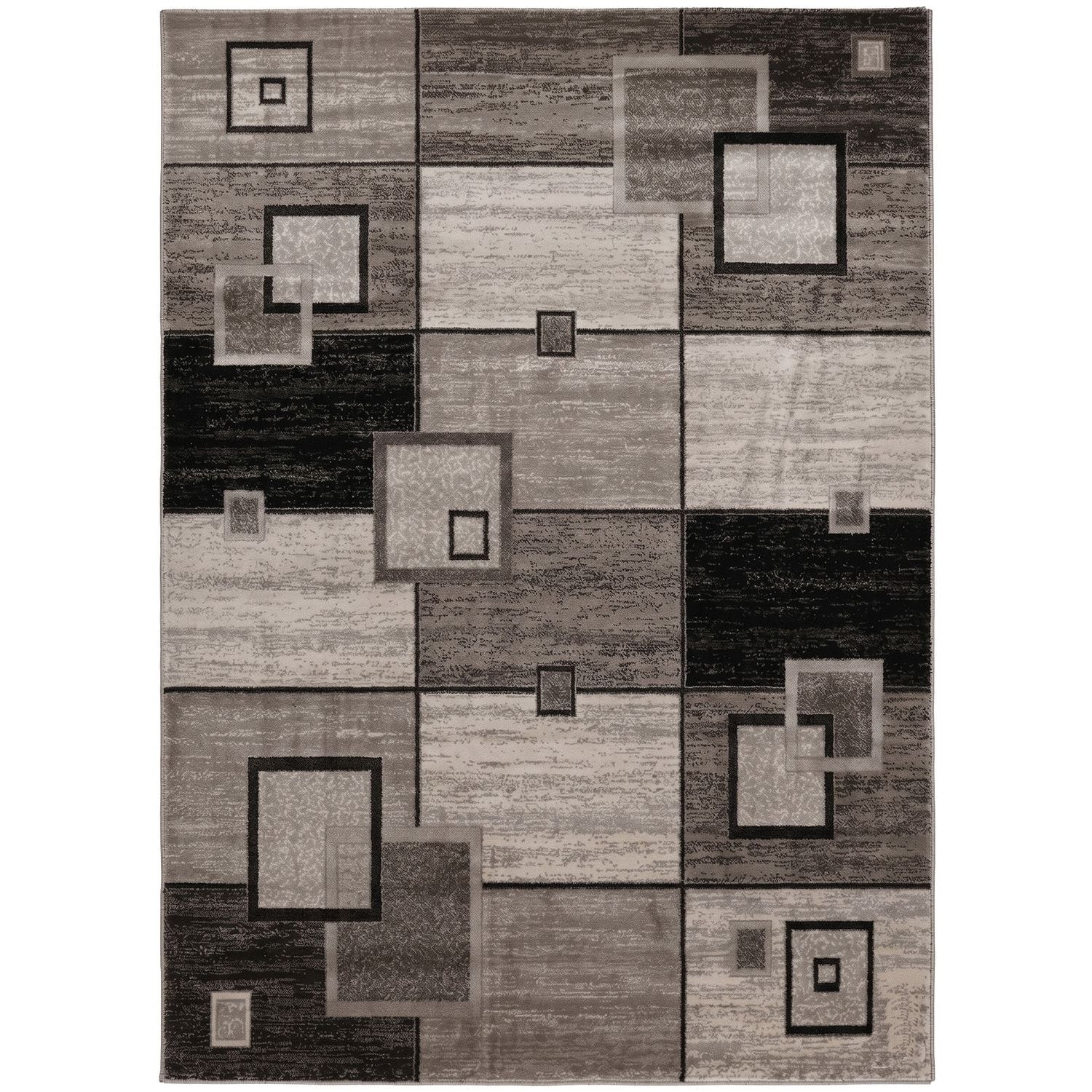 Designer living room rug, brown and beige checkered retro with geometric motifs and color gradient-zoom-7