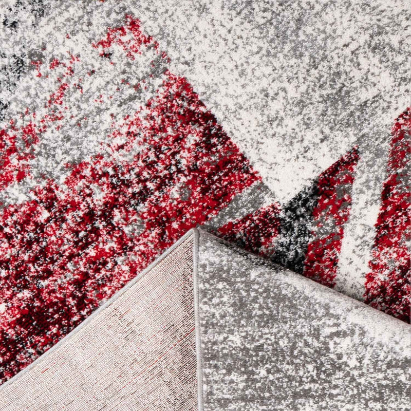 Short-pile geometric rug in red and grey canvas look, mottled, for living room, bedroom-zoom-