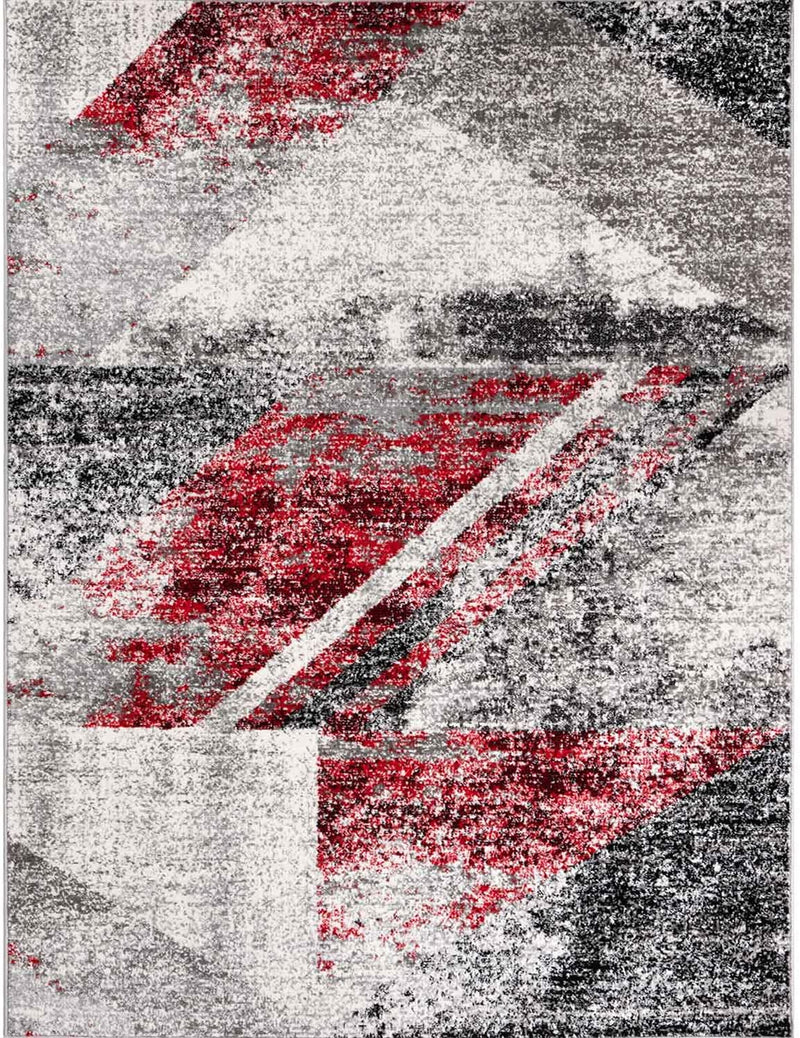 Short-pile geometric rug in red and grey canvas look, mottled, for living room, bedroom-zoom-
