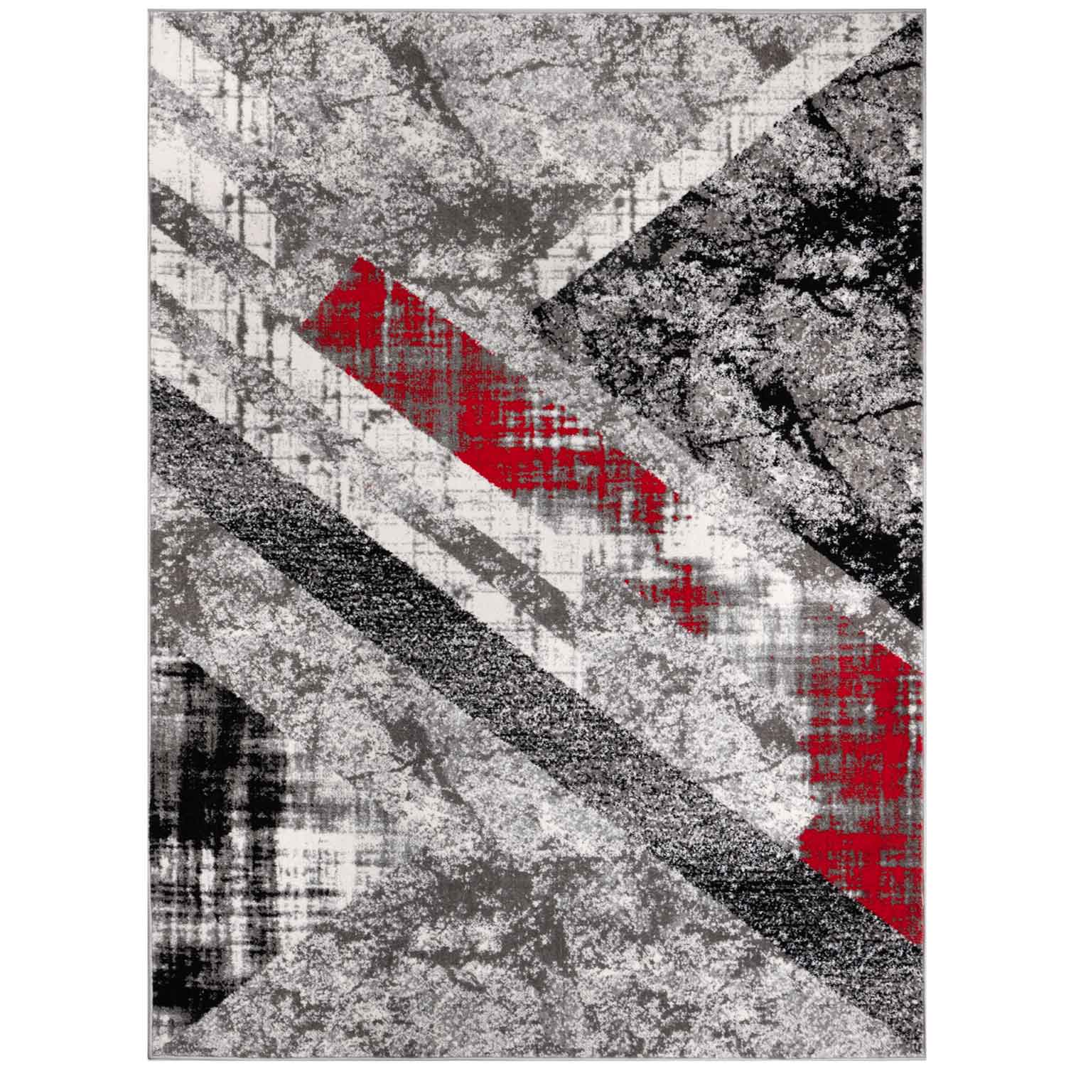 Designer Teppich Wohnzimmer Geometrisches Muster Streifen Optik Meliert Rot Grau Weiß Schwarz-4