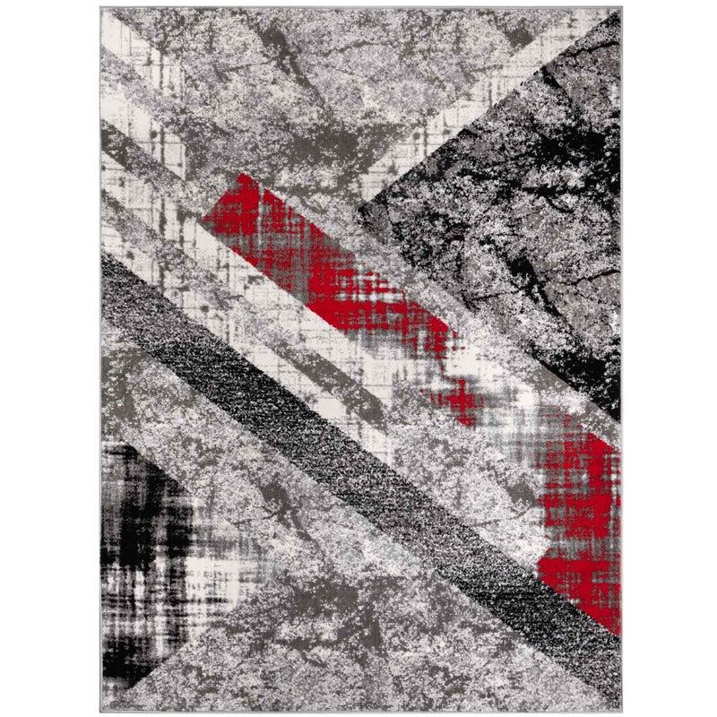 Designer Teppich Wohnzimmer Geometrisches Muster Streifen Optik Meliert Rot Grau Weiß Schwarz-zoom-