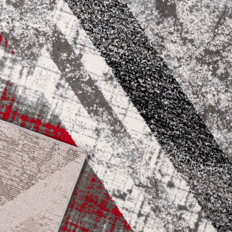 Designer Teppich Wohnzimmer Geometrisches Muster Streifen Optik Meliert Rot Grau Weiß Schwarz-zoom-