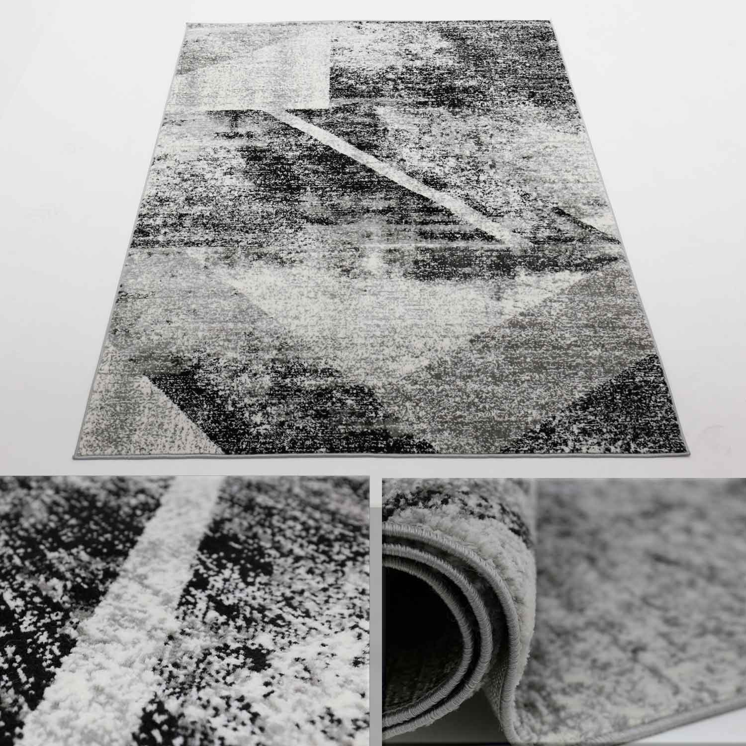 Designer Teppich Wohnzimmer Geometrisches Muster Leinwand Optik Meliert-zoom-1