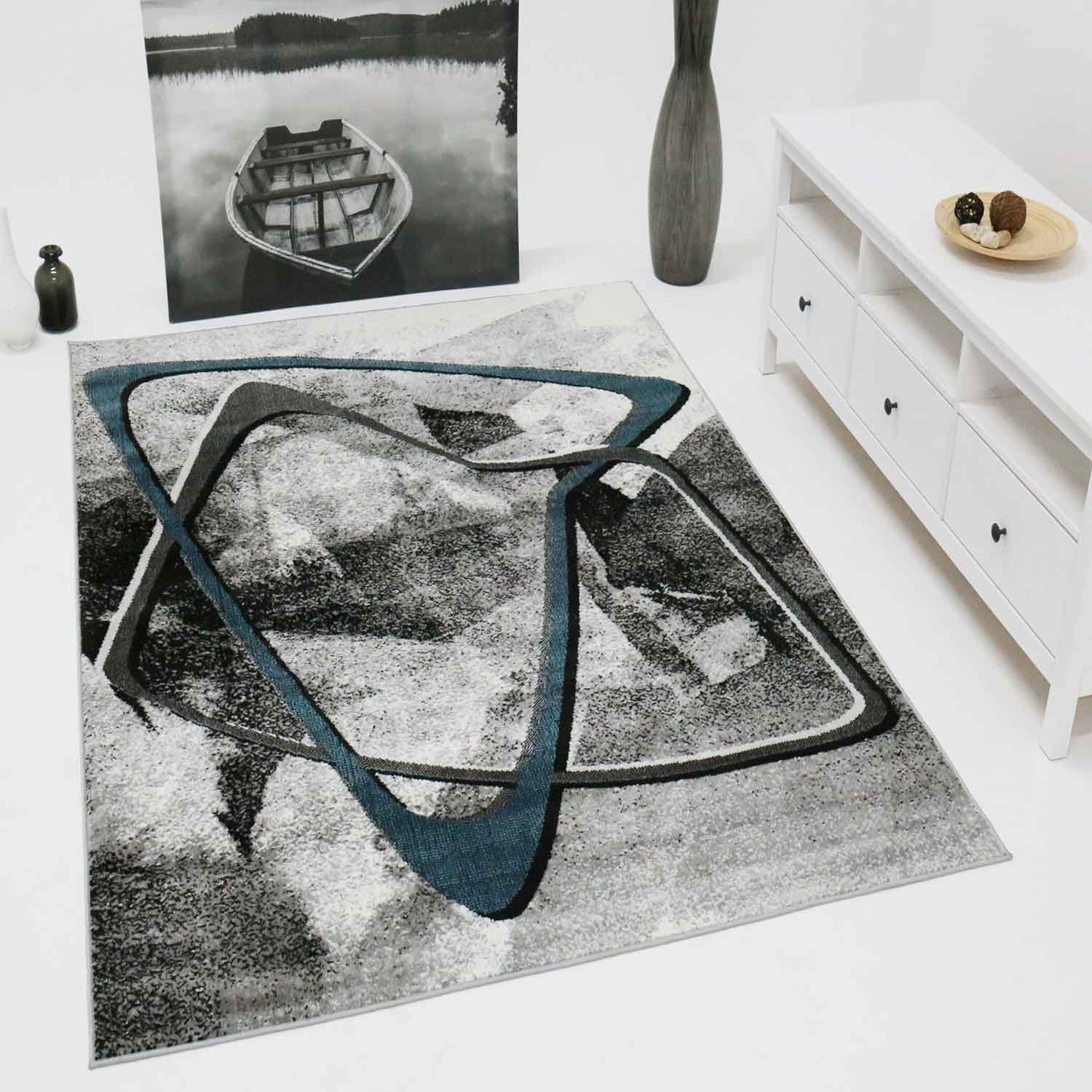 Designer Teppich Wohnzimmer Geometrisches Muster Steifen Optik Meliert-1