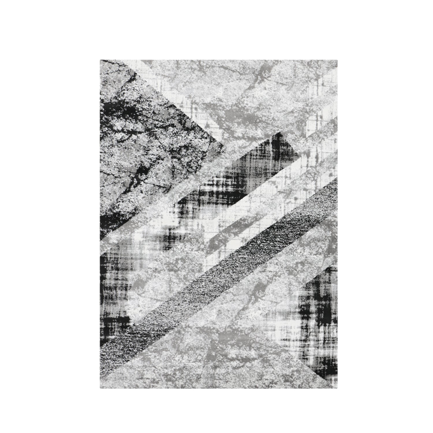 Designer rug for living room, geometric pattern, striped look, mottled red, grey, white, black-zoom-1