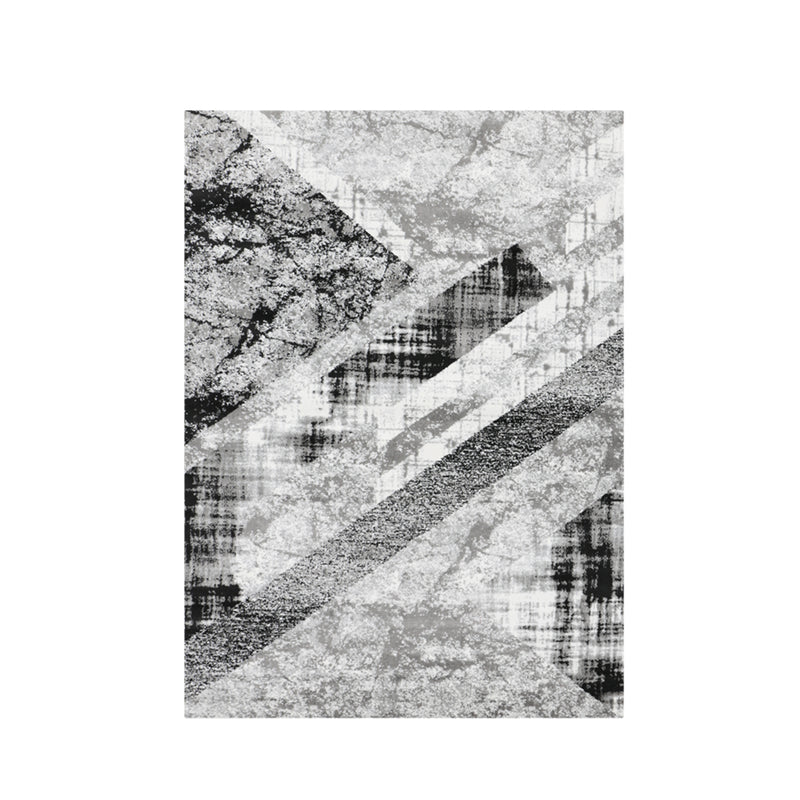 Designer rug for living room, geometric pattern, striped look, mottled red, grey, white, black-zoom-