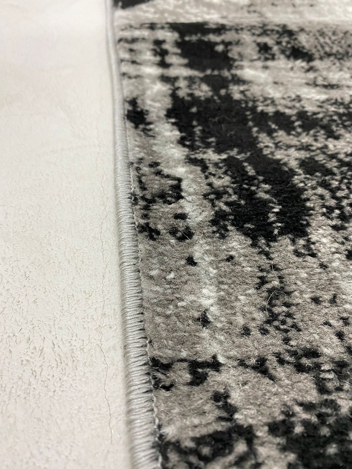 Designer rug for living room, geometric pattern, striped look, mottled red, grey, white, black-3