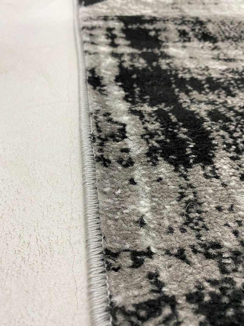 Designer rug for living room, geometric pattern, striped look, mottled red, grey, white, black-zoom-