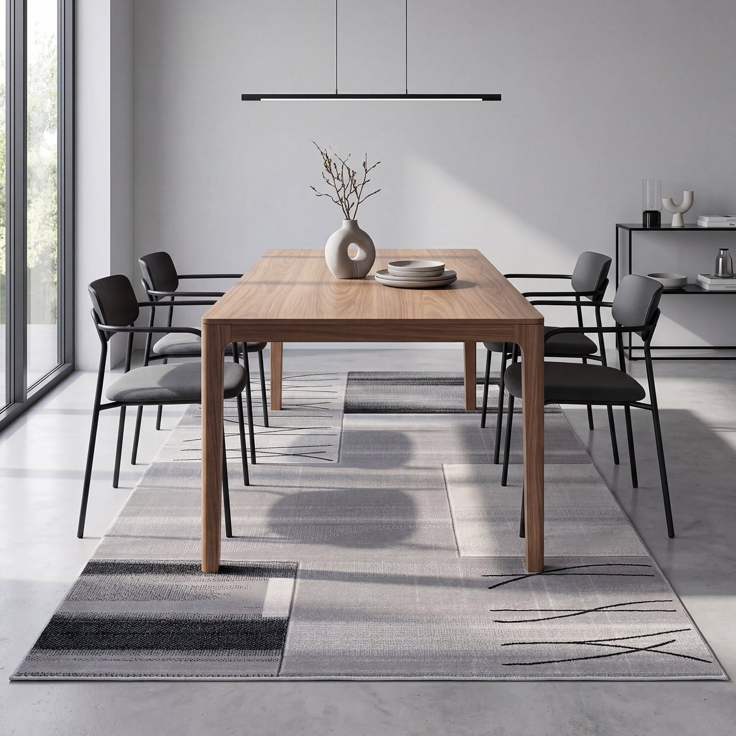 Designer living room rug, grey tile look with color gradient and contour cut-zoom-9