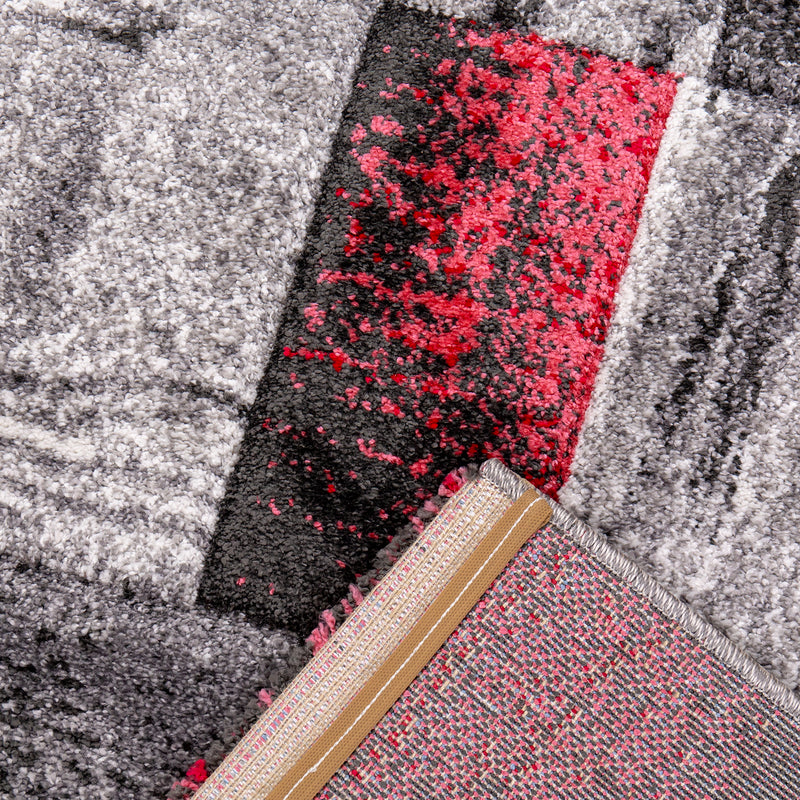 Designer rug, living room interior design, modern marble red look rug, frieze-zoom-