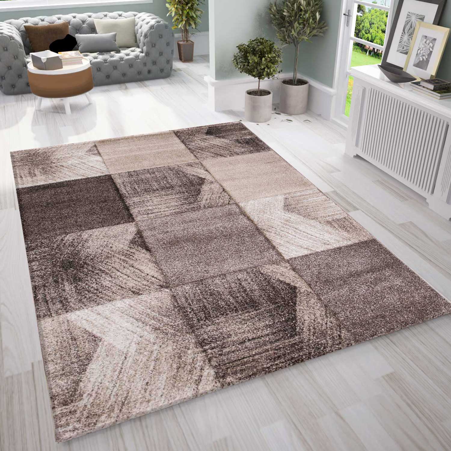 Designer rug for living room, modern beige interior design-zoom-1