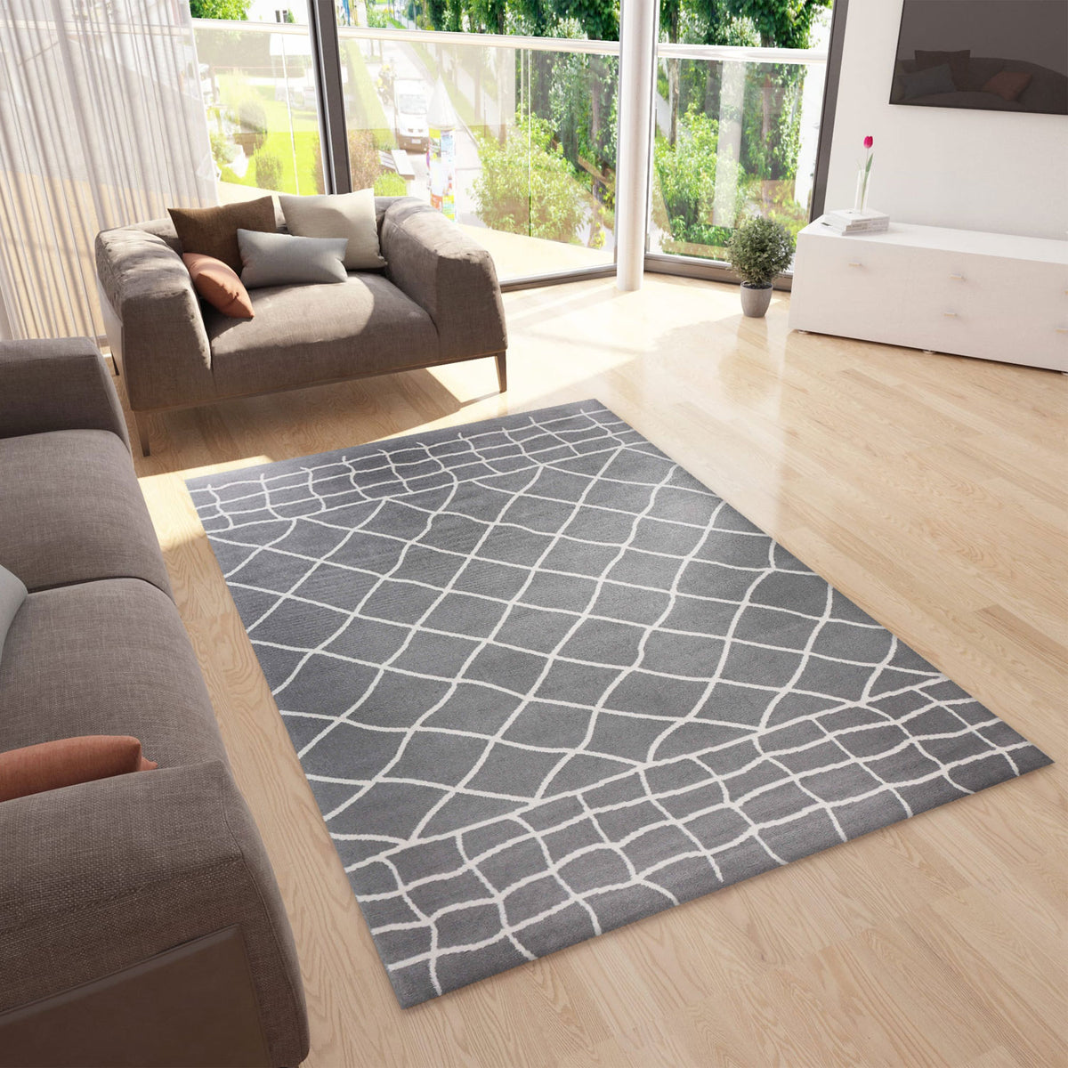 Designer rug in various colors, fluffy microfiber, densely woven, Moroccan pattern
