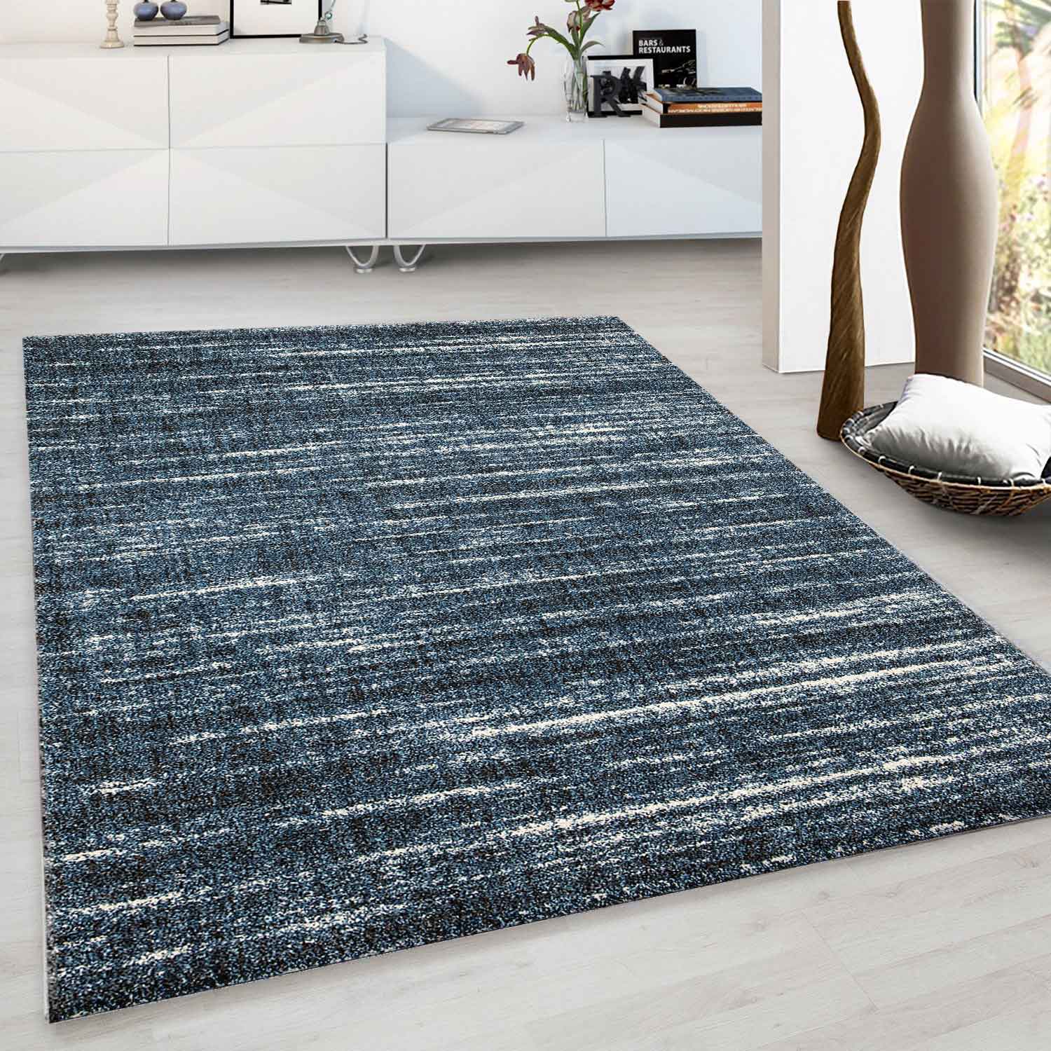 Designer living room rug, soft with dense pile, mottled, various color options