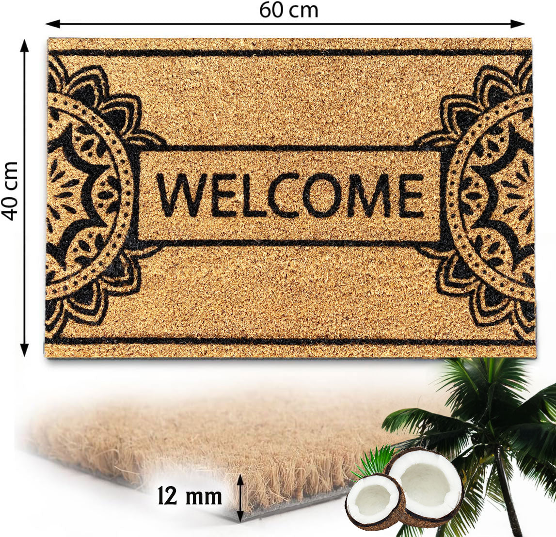 Coconut doormat, indoor & outdoor dirt trapper for front door, doormat, patio, balcony