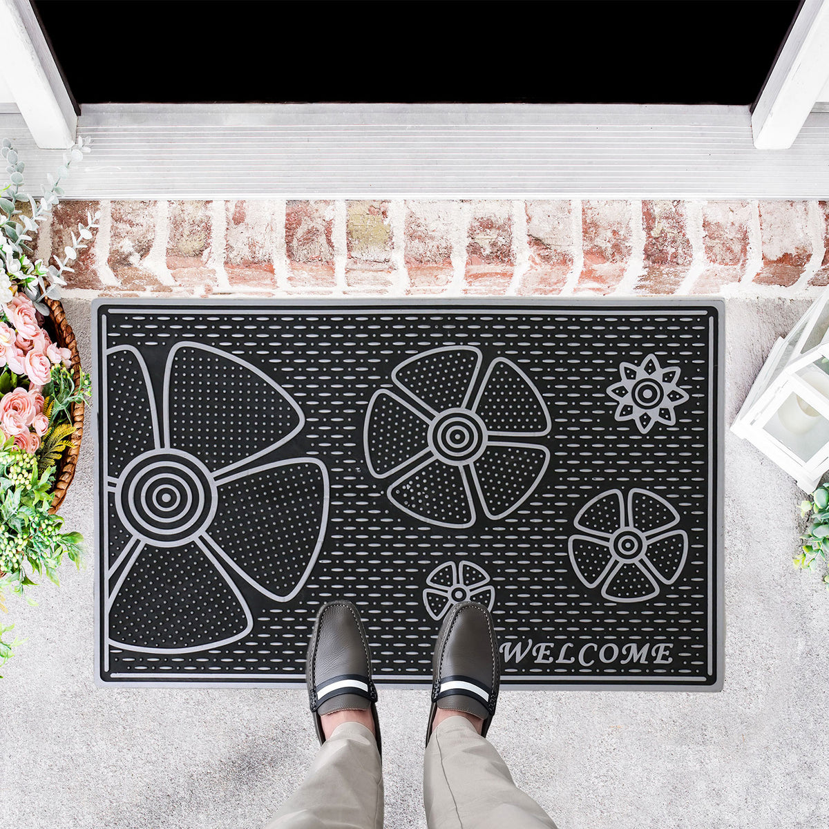Entrance doormat, outdoor rubber mat, dirt trapper for front door, doormat, patio, balcony