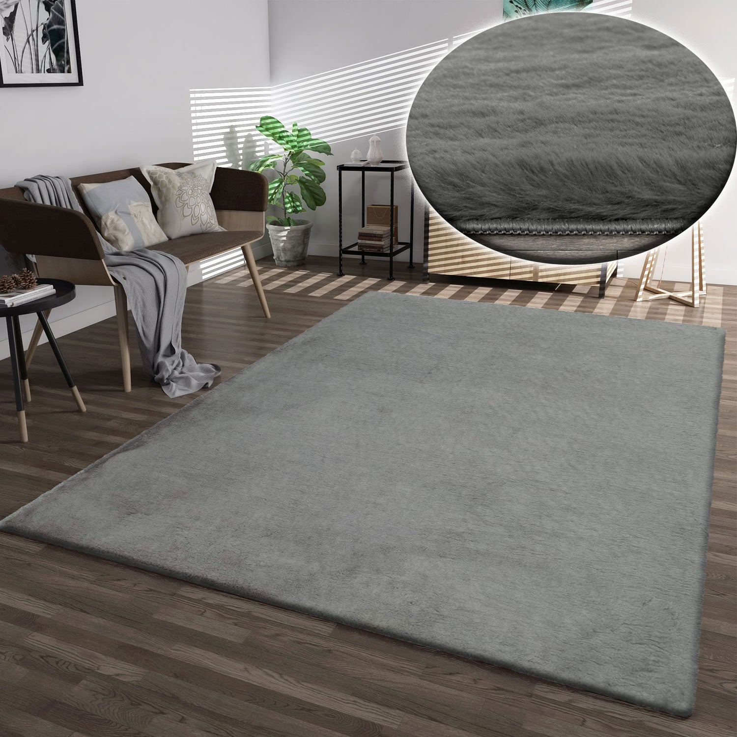 Faux fur rug in grey, dense, fluffy, silky sheen, high pile-1