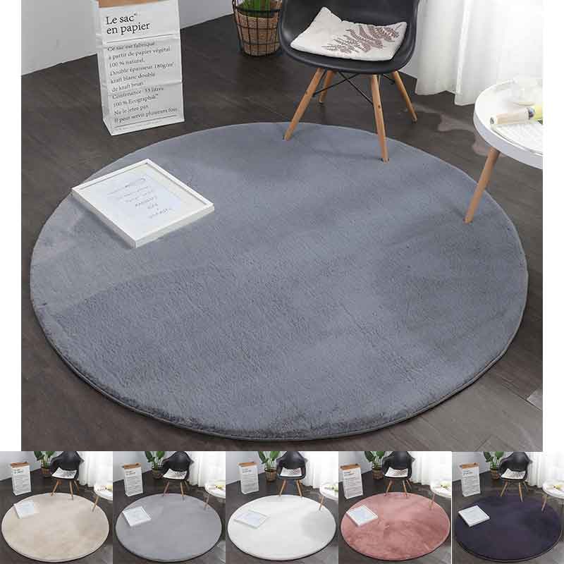 Faux fur rug, round, dense, fluffy, silky sheen, high pile, grey-1