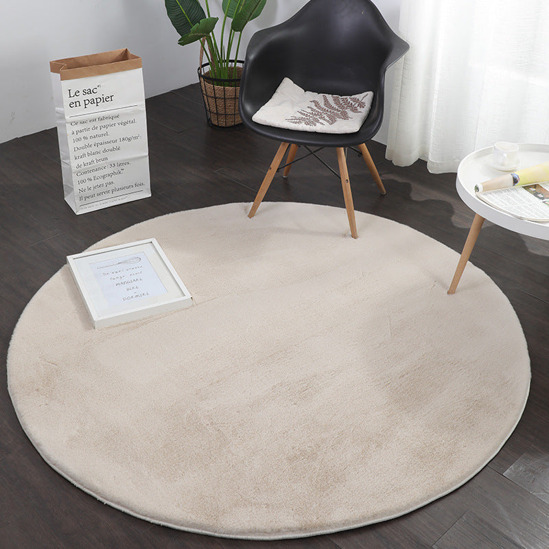 Faux fur rug, round, dense, fluffy, silky sheen, high pile, grey-3