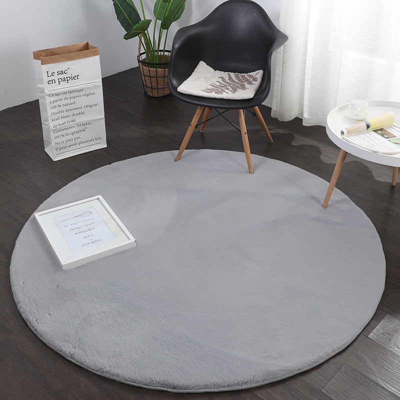 Faux fur rug, round, dense, fluffy, silky sheen, high pile, grey-zoom-