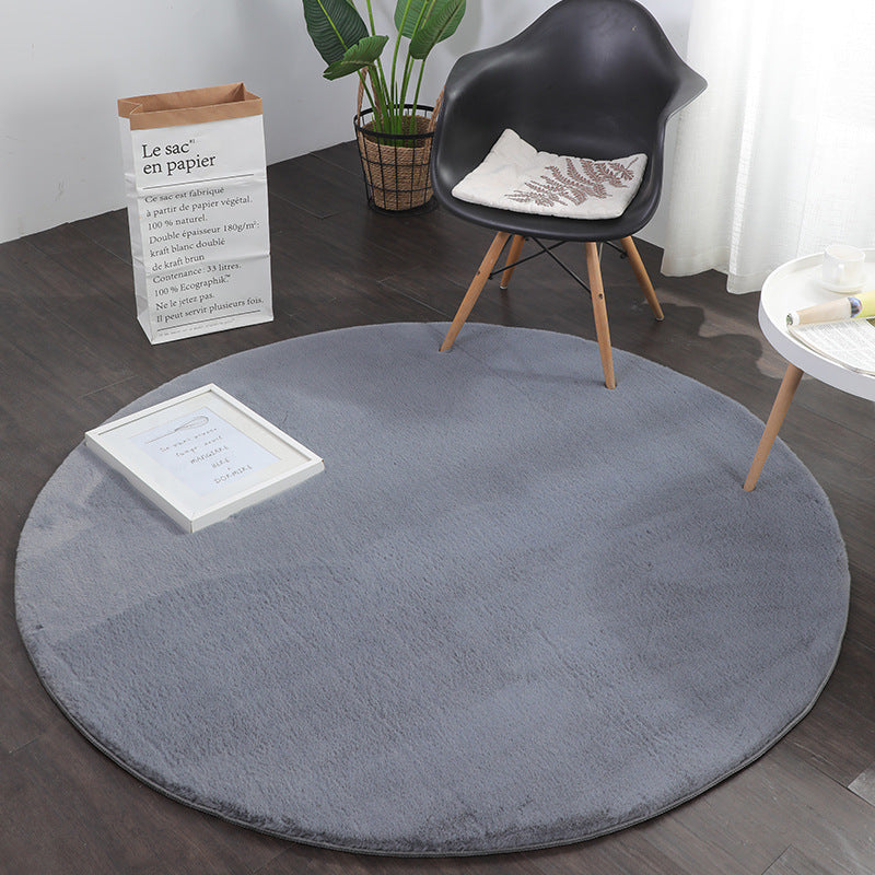 Faux fur rug, round, dense, fluffy, silky sheen, high pile, grey-zoom-5