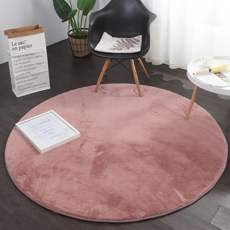 Faux fur rug, round, dense, fluffy, silky sheen, high pile, grey-zoom-