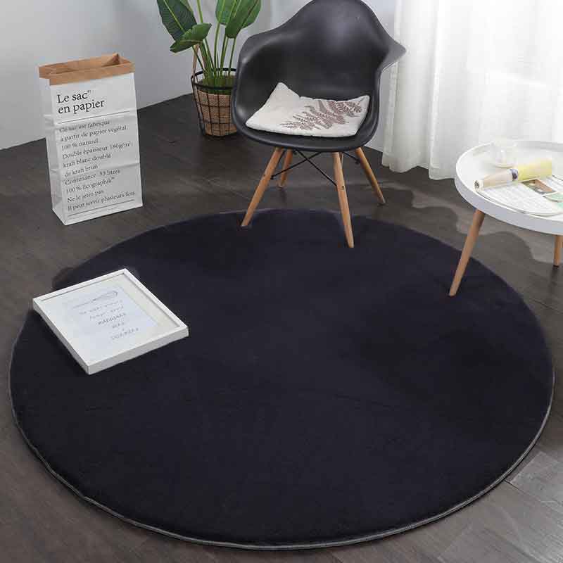 Faux fur rug, round, dense, fluffy, silky sheen, high pile, grey-zoom-7
