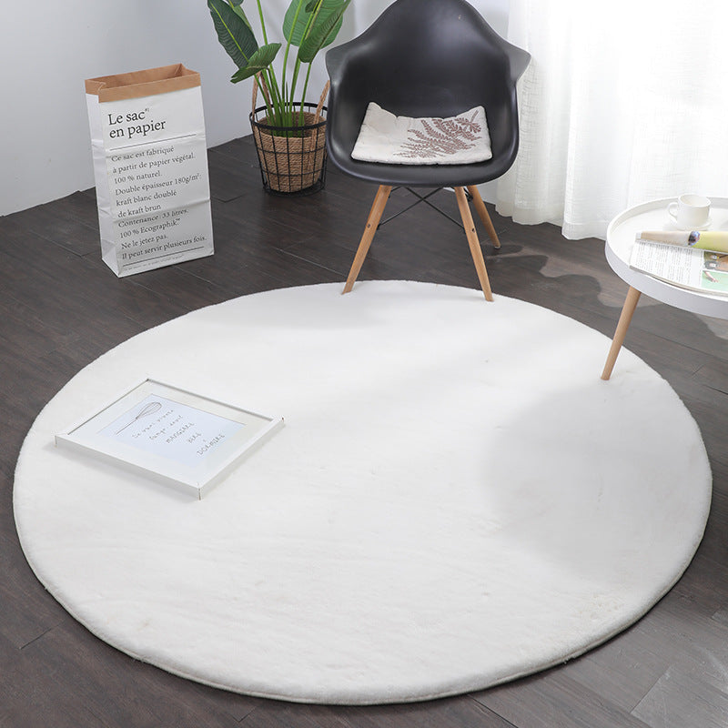 Faux fur rug, round, dense, fluffy, silky sheen, high pile, grey-2