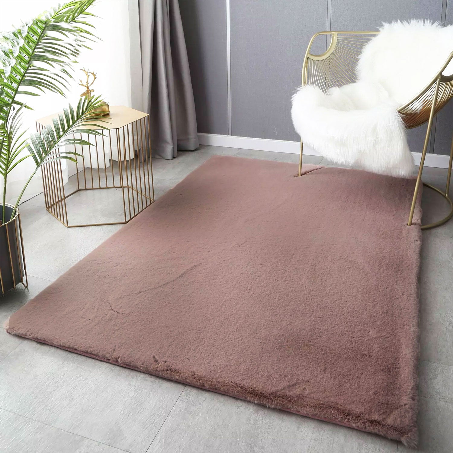 Faux fur rug in antique rose, extremely fluffy, silky sheen-6